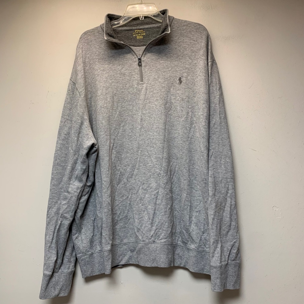 Polo Ralph Lauren Pullover Mens XXL Grey Excellent Quarter Zip Cotton Blend